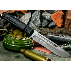 Нож Feldjaeger AUS-8 TW (Tackwash, серрейтор, черная рукоять)