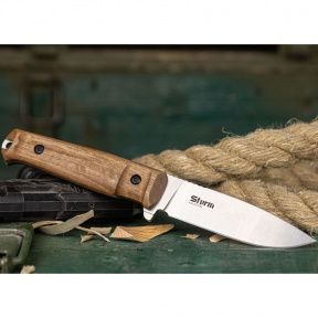 Нож Sturm AUS-8 SW NG WH LS (Stonewash, дерево, кожаные ножны)