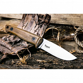 Нож Santi AUS-8 SW (Stonewash, деревянная ручка, кожаные ножны)
