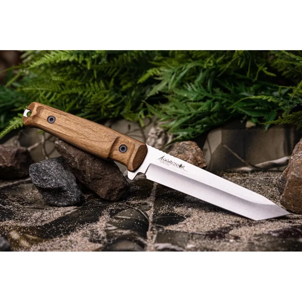 Нож Aggressor 420HC SW (Stonewash,дерево,кожаный чехол)
