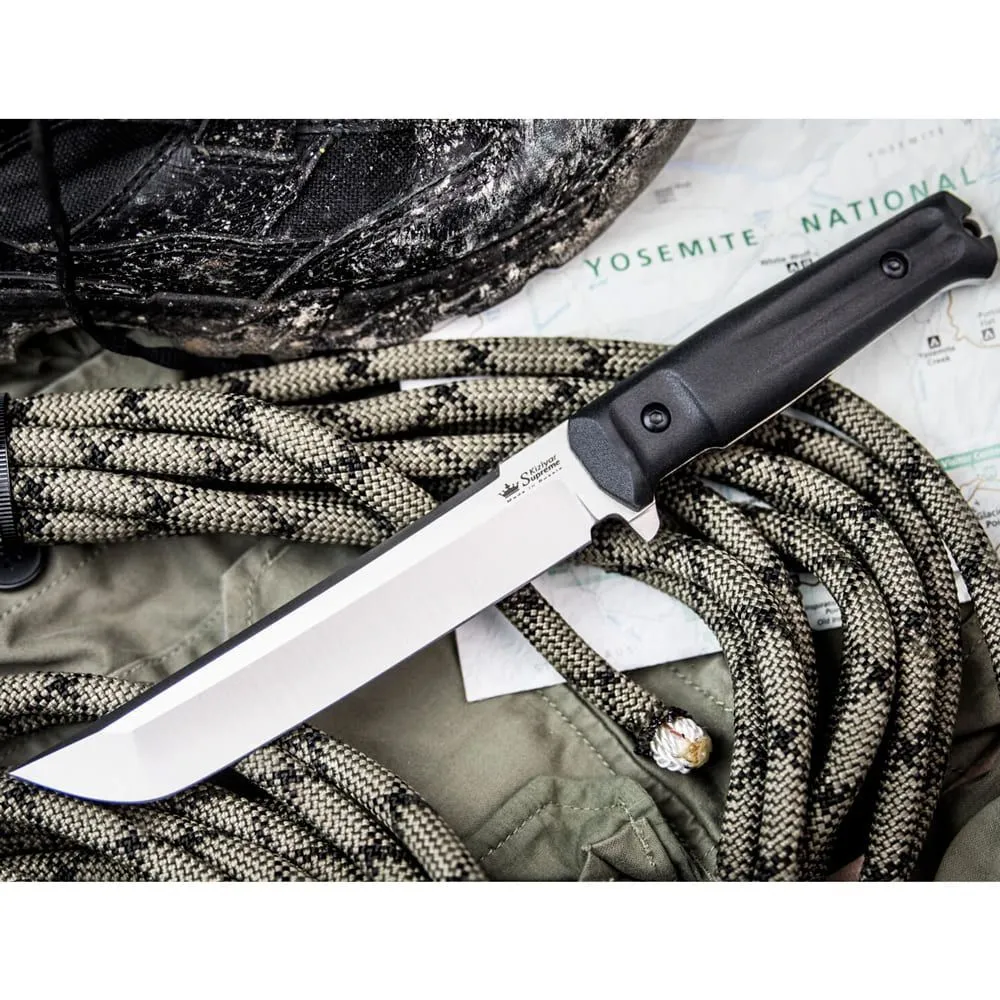 Нож Senpai AUS-8 SW (Stonewash, черная рукоять, черный чехол)